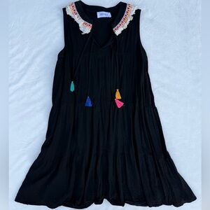 Black Tiered Fiesta Dress with Multicolor Tassels